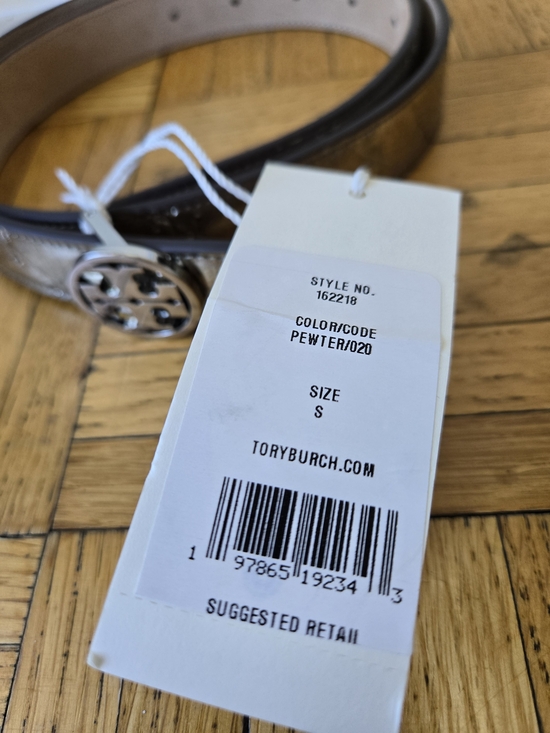 Tory Burch Women Brand New With Tags Tory Burch Women\'s Pewter Logo Leather Belt - Small